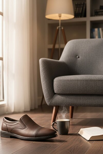 ENOCH SHOES حذاء إينوخ رجالي من الجلد البني بدون أربطة مقاس كبير (45-50)