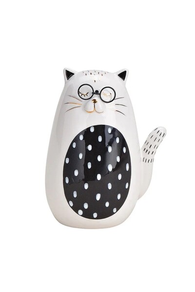 DecoDepot Κεραμική φιγούρα γάτας, μαύρο/λευκό, 9x12x7 εκ.