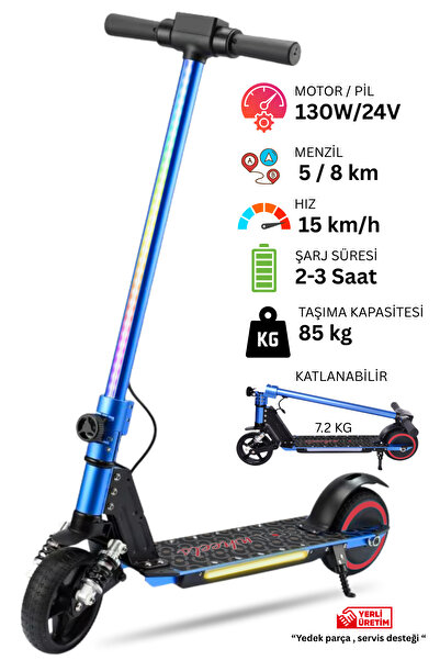 Sportaj Elektrikli Çocuk Scooter - Çift Frenli Katlanabilir - LED Işıklı - Ön...
