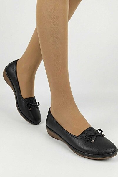 Weynes Women's Black Floral Patterned Daily Comfortable Ballerinas Wsb3132