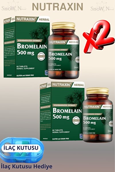 Nutraxin Bromelain 500 mg 60 Tablet 2 ADET + Hap Kutusu Hediye