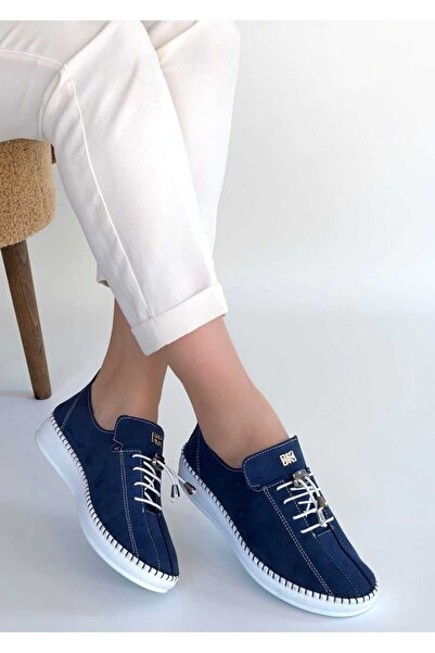 Weynes Women's Blue Suede Lace-Up Stitched Orthopedic Sports Shoes Wsb4144