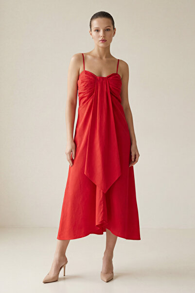 Setre Red Collar Detailed Comfortable Cut Dress