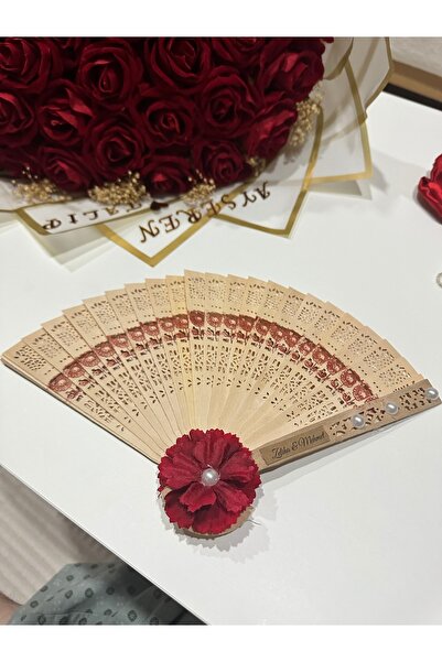 AYSERA HEDİYELİK 10 Adet Çiçekli Tahta Yelpaze Hediyelik Kına,Düğün,Söz,İsteme