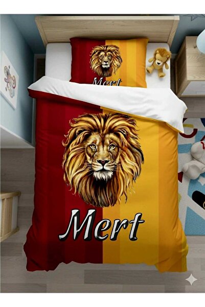 Elmas Dizayn Single Bedding Set Luxury Cotton Satin 160X240 cm Lion Yellow Re...