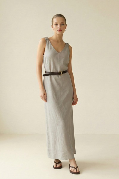 Setre Beige Strap Detail, Sleeveless Long Dress