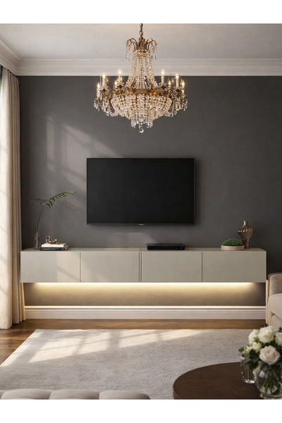 dorpek LED'li Tv Sehpa & Ünitesi, Duvara Monte Tv Ünitesi Kumtaşı 240 cm | Homeros