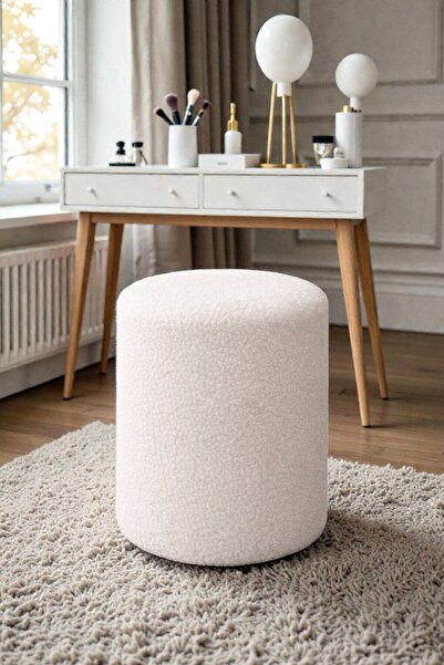 HCAtölye Ahşap Atölyesi Teddy Peluş Kumaş Silindir Puf Iskandinav Tasarım