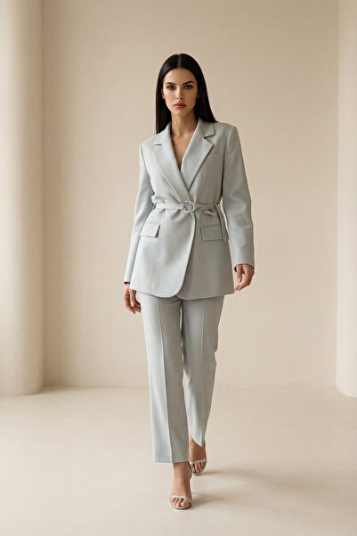 Setre Bebe Mavi Belden Kemer Detaylı Ceket & Rahat Kesim Pantolonlu Takım