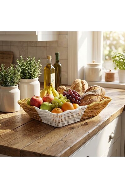 Roichil Rectangular Double Color Plastic Rattan Bread and Fruit Basket