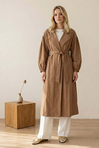 FERHEL Women's Double-Breasted Elastic Cuffed Belted Lined Seasonal Trench Co...