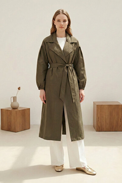 FERHEL Women's Double-Breasted Elastic Cuffed Belted Lined Seasonal Trench Co...