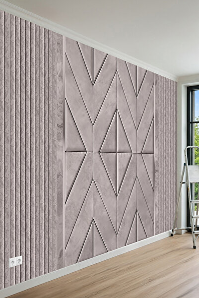 MİRAZAWALL Çıtalı Yan Panel Zigzag Tasarım Tek Parça Tekstil Duvar Kağıdı