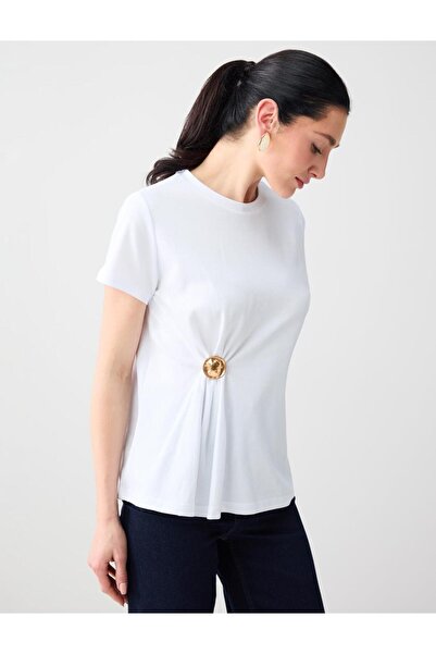 Jimmy Key تي شيرت محبوك بياقة دائرية وقصة مريحة باللون الأبيض