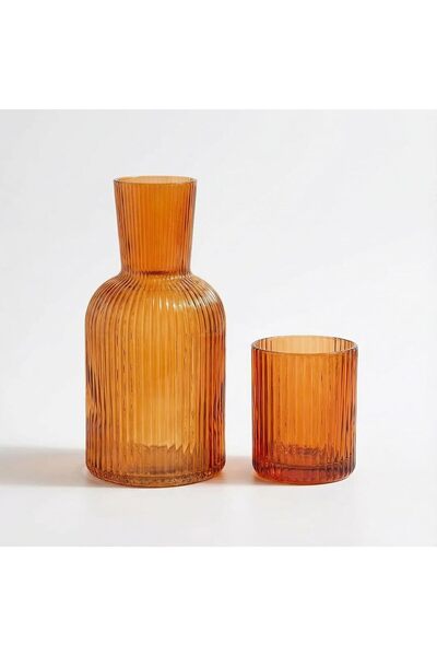 Circuit Green 750ml Carafe & 250ml Cup Set – Orange Ribbed Glass