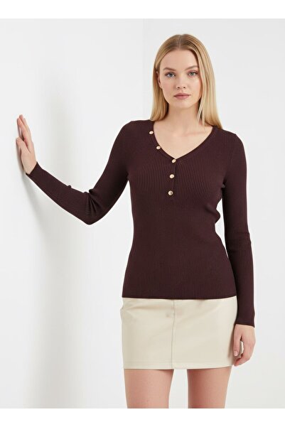 Arbucky Women's V-Neck Ribbed Slim Knit Sweater