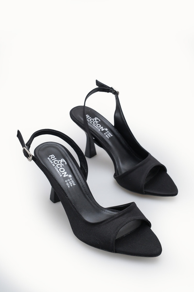 Riccon Women's Open Back Thin Heeled Shoes 00121914 Black Nubuck