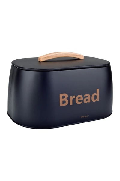 Kinghoff Metal bread box with wooden handle, 34×24×18.5 cm, black, KH-1946