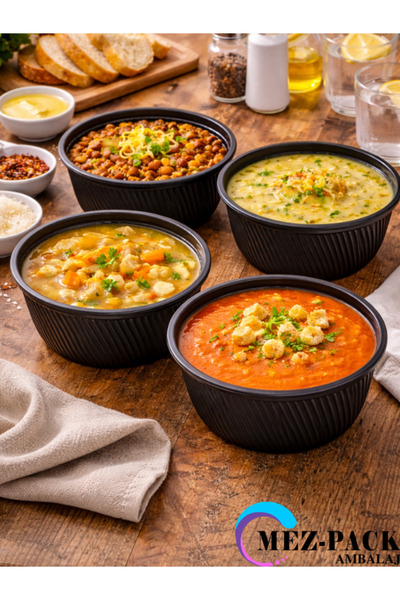 MEZ-PACK 16 OZ ÇORBA KASESİ KAPAKLI SİYAH MİKRODALGA UYUMLU 25 ADET PRATİK