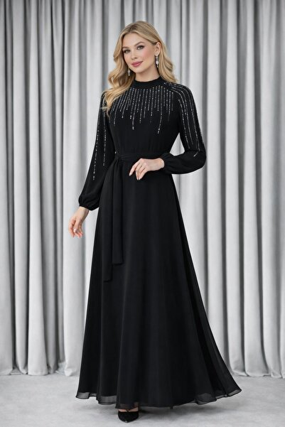 hiramir Lunara Işıltılı Kadın Astarlı Şifon Abiye Elbise YZ2508