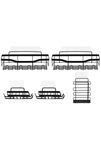 SERSIMO Set of 5 metal shower shelves with self-adhesive mounting, stainless ...