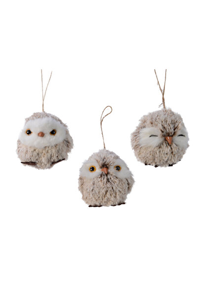 DecoDepot Figurina de plus bufnita, cu agatatoare, 10x10 cm