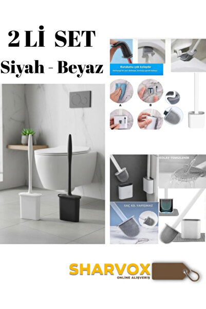 Sharvox Набір з 2 туалетних щіток – чорний і білий силікон | Гнучкий, практич...