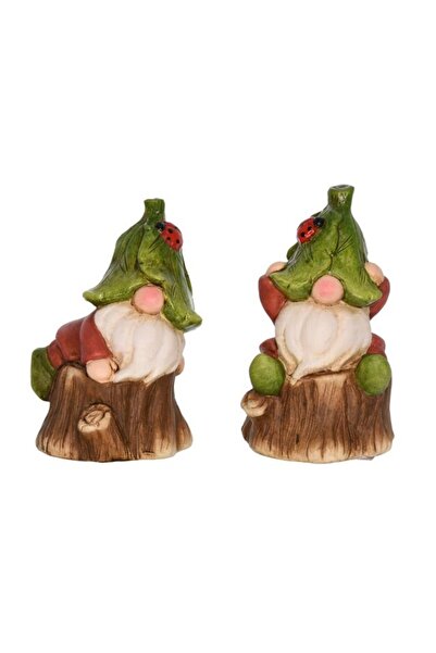 DecoDepot Figurina pitic, caciulita frunza, pe buturuga, 8.5x9x14 cm