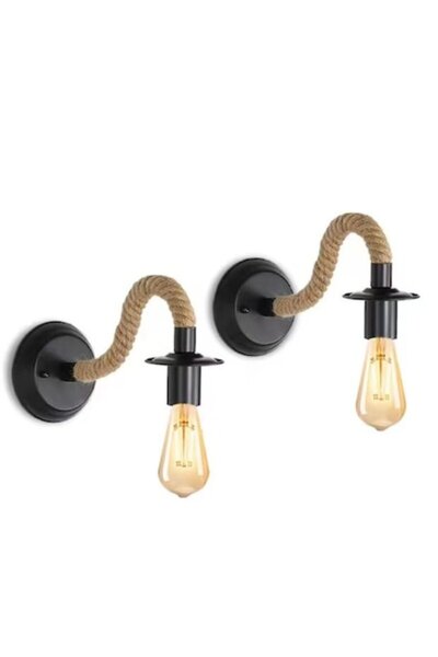 trandafi led Set of 2 Vintage Wall Lamps with Rope