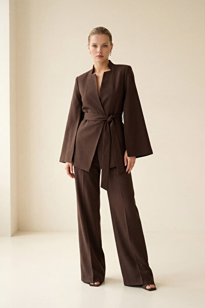 Setre Milk Coffee Color Jacket with Sleeve and Waist Tie Detail and Full-Fit ...