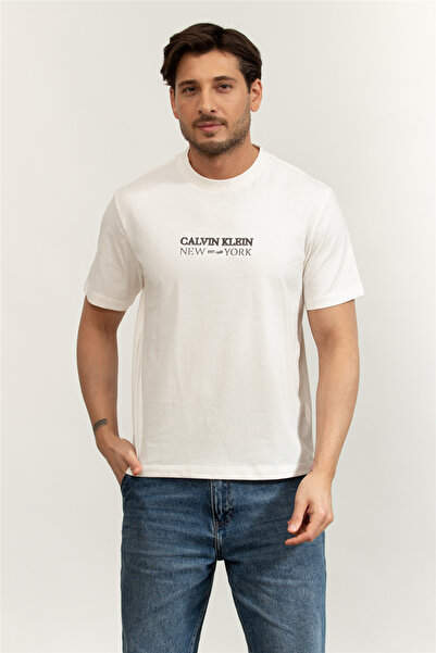 Calvin Klein SS 20S Whsl SP Cklein Ny Graphic Erkek Bisiklet Yaka T-Shirt Beyaz