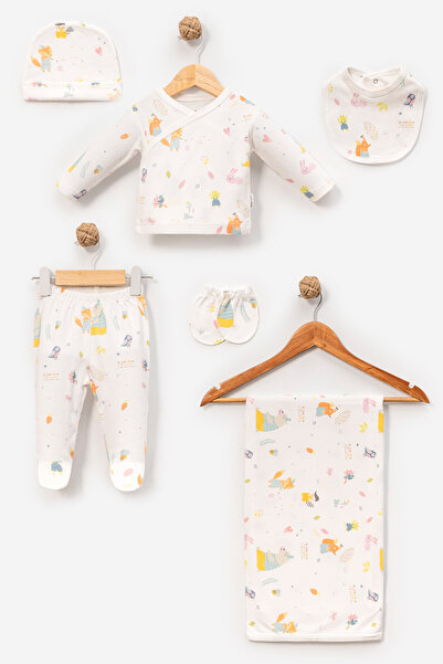 Bebitof Cute Teddy Bear Patterned 6-Piece Newborn Hospital Release Bodysuit Set