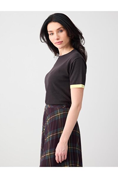 Jimmy Key Acı Kahve Bisiklet Yaka Kısa Kollu Triko Bluz