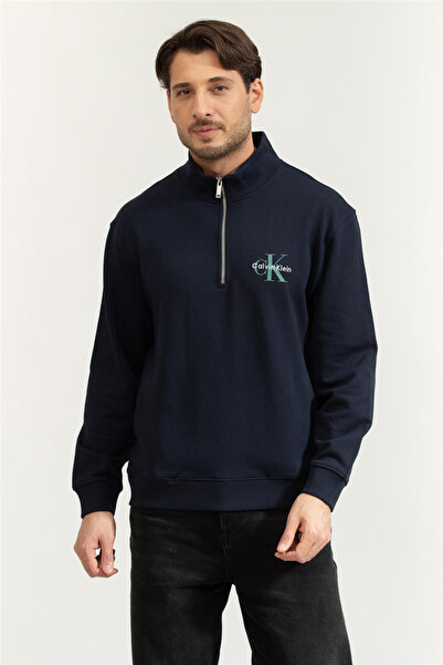 Calvin Klein Pamuklu Loose Fit Yarım Fermuarlı Dik Yaka Sweat LV04RD244GCEF E...