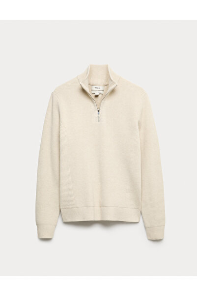 Marks & Spencer Pamuk Karışımlı Fitilli Yarım Fermuarlı Kazak