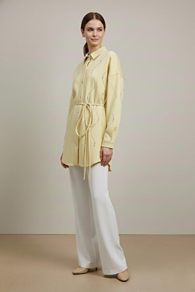 Loreen Women's Stone Detailed Scuba Shirt - 20704Gml - Yellow