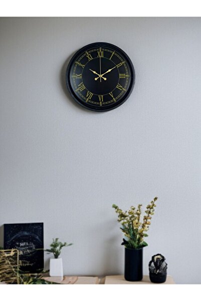 Leyaton ساعة حائط مزخرفة باللون الأسود مقاس 36 سم LWLHM-YTRS345