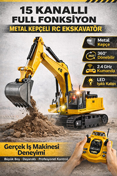 YILDIRIM OYUNCAK 15 Kanallı Metal Kepçeli Uzaktan Kumandalı Ekskavatör 50cm |...