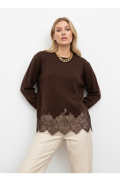 Arbucky Kadın Bisiklet Yaka Altı Dantelli Triko Tunik