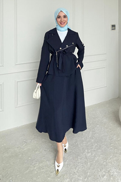 Tesettür Diyarı Efnan Tansel Υφασμάτινο Σετ Τζάκετ με Φερμουάρ και Φούστα- Σε...