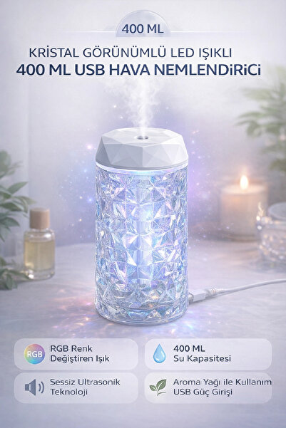 Berdina Home 400 ml Işıklı USB Ultrasonik Hava Nemlendirici Buhar Makinesi ve...