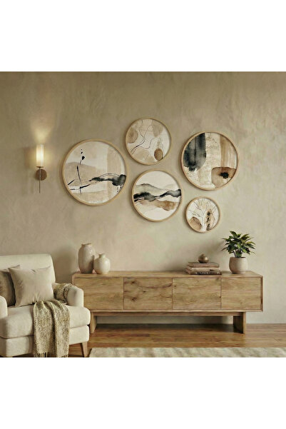 huhuli Σετ 5 στρογγυλών πινάκων Wabi Sabi - Διακόσμηση τοίχου Japandi με φυσι...