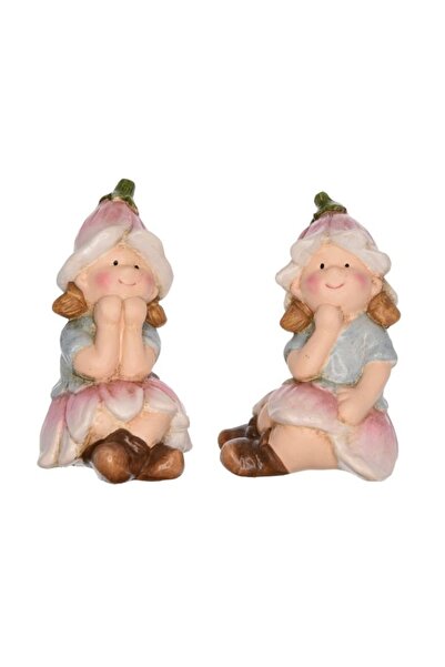 DecoDepot Girl figurine, flower hat, sitting, 8x7x11 cm