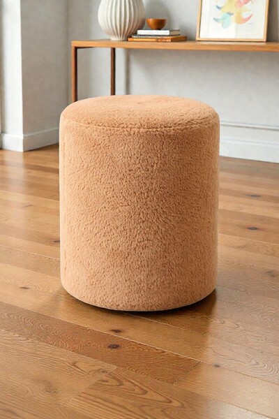 HCAtölye Ahşap Atölyesi Teddy Peluş Kumaş Silindir Puf Makyaj Pufu Oturak Isk...