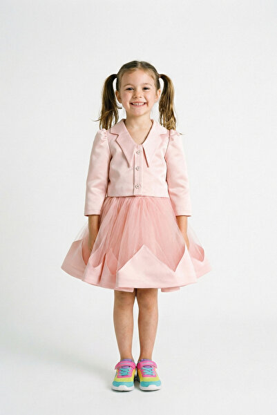 She Dress By Kubra Aksoy Kız Çocuk Pudra Ceket Görünümlü Tül Etekli Şık Özel ...