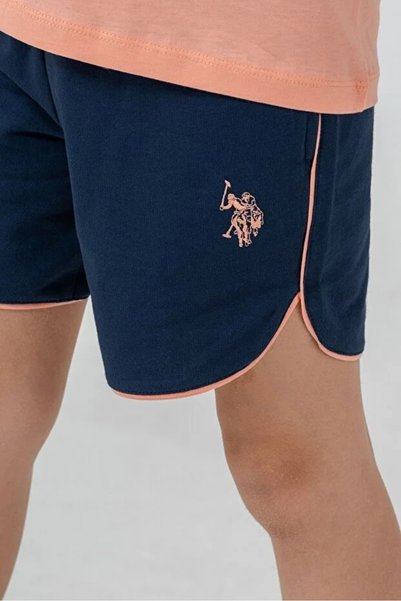 U.S. Polo Assn. U S P O L O Set pantaloni scurți pentru fete, 100% bumbac, cu guler rotund și mânecă scurtă