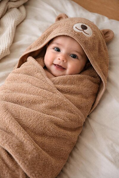 MOTHERCARE OUTLET Pamuklu Yumuşacık Kız-erkek Bebek Banyo Kundak Havlusu KAHV...