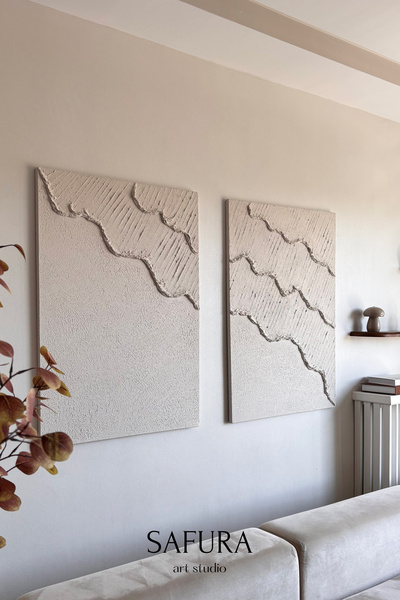 Safura Art Studio Dokulu Tablo – El Yapımı 3 Boyutlu Alçı Minimalist Doku, Mo...