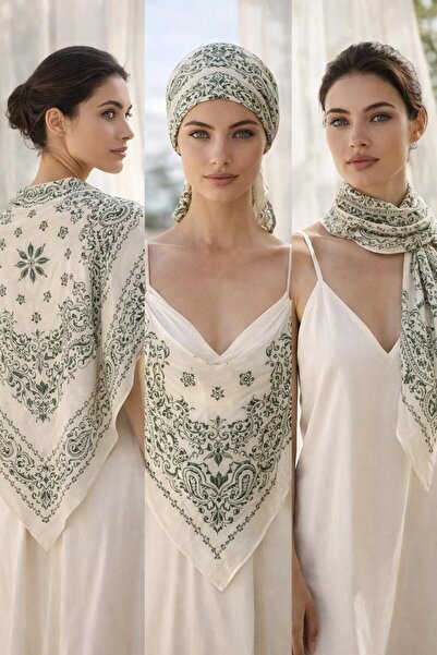 Luminos Butik Women's Khaki Ethnic Patterned Bohemian Triangle Shawl Bandana ...