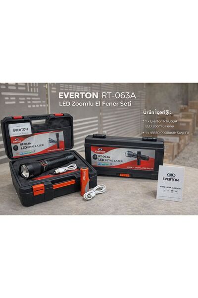 MEMİTA RT-063A LED Zoomlu El Feneri Seti – 18650 9000mAh Şarjlı Pil – Sert Ta...